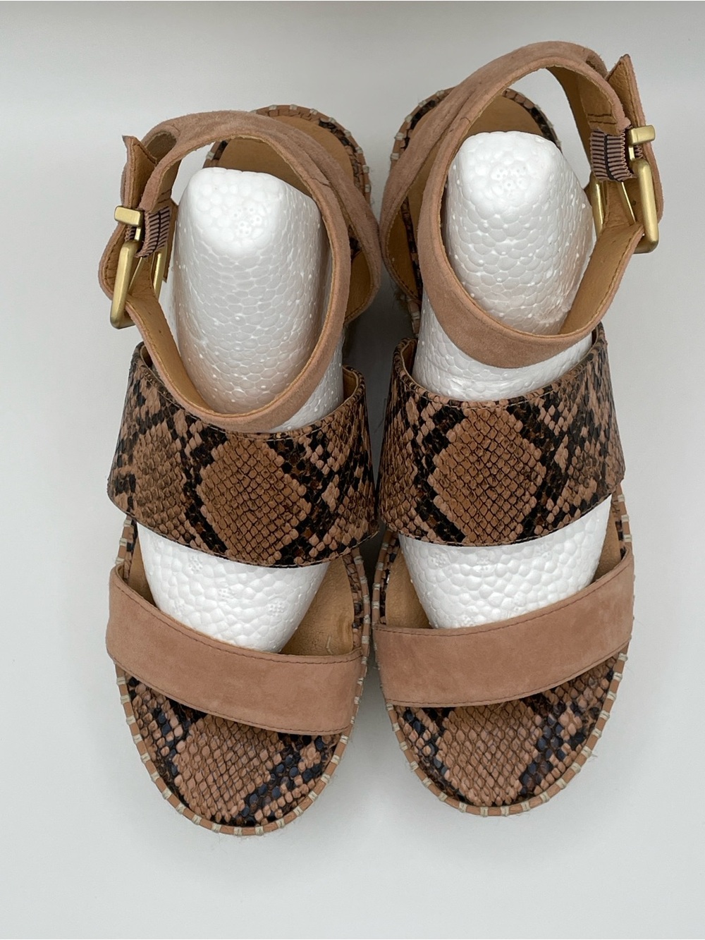 Chic Snake Print and Tan Wedge Sandals by Crown Vintage